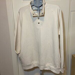 Cream Textured Quilted Snap-Neck Pullover Sweater - XL - NWT